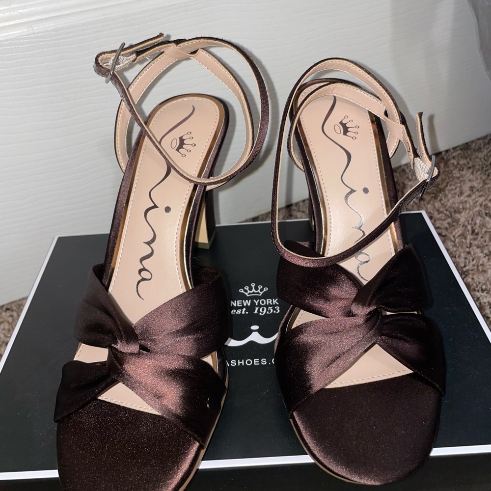 Nina Women's Dark Brown Satin Heels